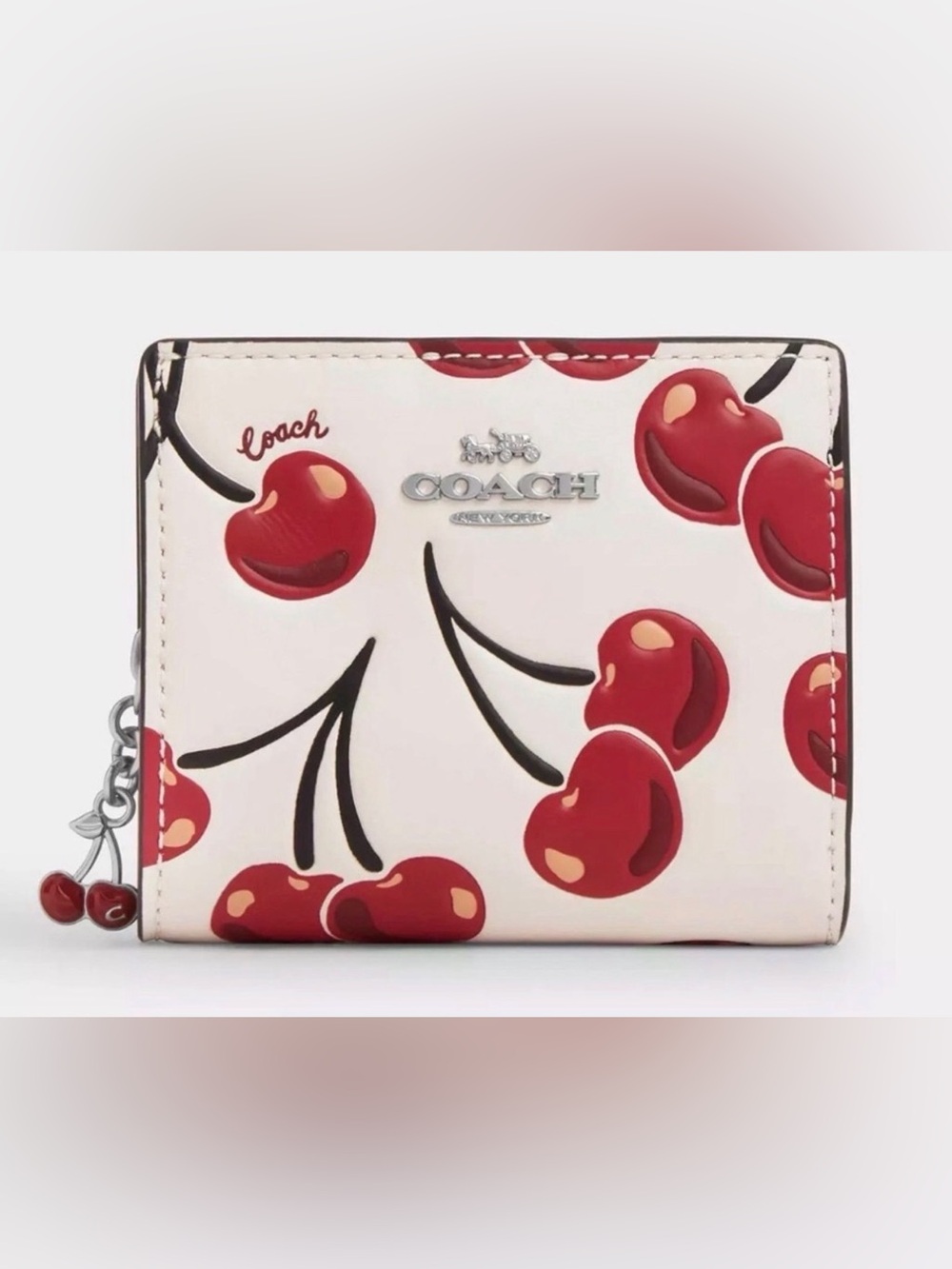 Coach Snap Wallet In Signature Canvas With Cherry Print 🍒